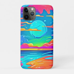 Vibrant Neon Sunset Over Ocean Waves iPhone 11 Pro Case