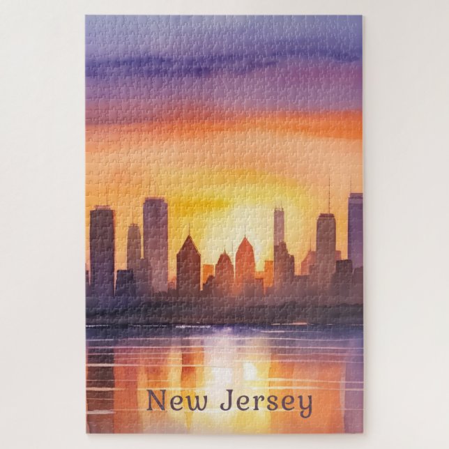 Vibrant New Jersey Watercolor Sunset Art  Jigsaw Puzzle (Vertical)