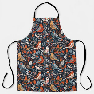 Vibrant Nordic Floral And Bird Pattern Apron