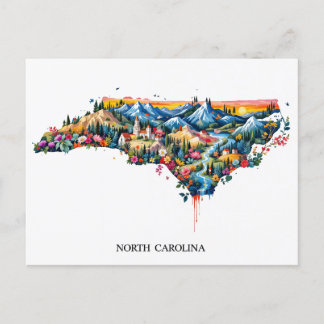 Vibrant North Carolina Landscape Map Art | Colorfu Holiday Postcard