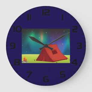 Vibrant Northern Lights Camping Tent Night Large Clock