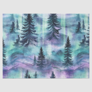Vibrant Northern Lights Dark Pine Winter Sky Tissue Paper