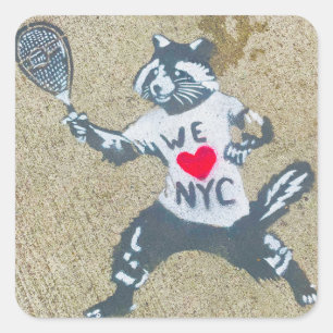 Vibrant NYC Sidewalk Graffiti Animal Tennis  Square Sticker