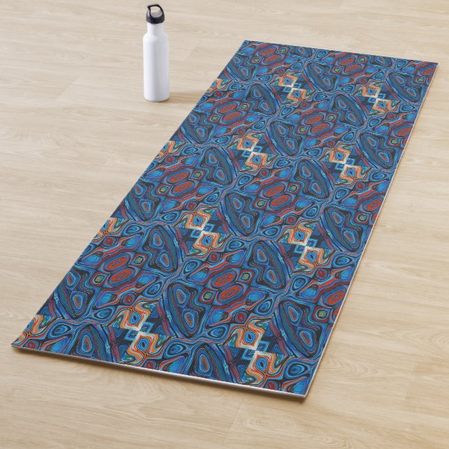 Vibrant Ocean Blue Liquid Marble Yoga Mat (In Situ)