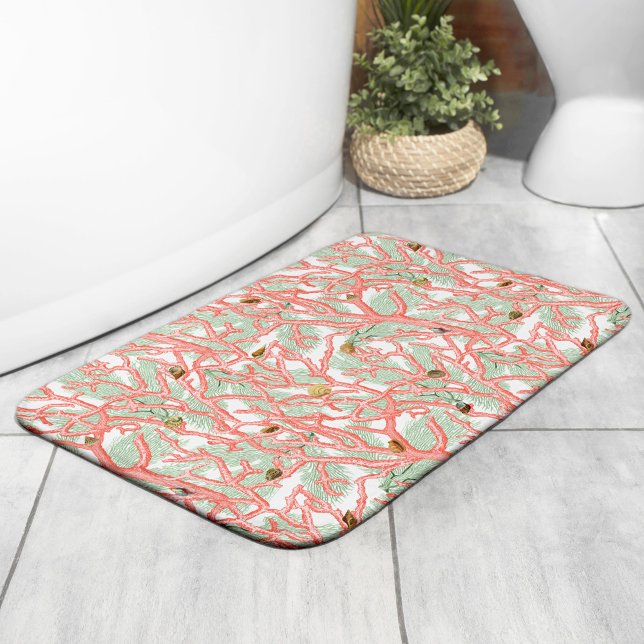 Vibrant Ocean Coral Branches Beach Pattern Bath Mat (Creator Uploaded)