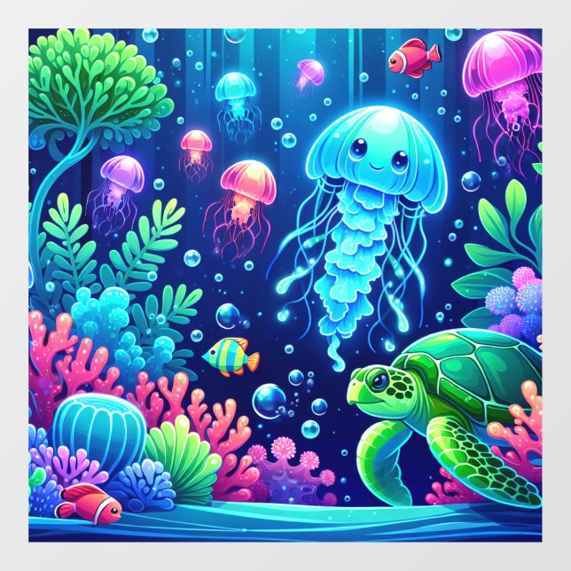 Vibrant Ocean Fantasy with Jellyfish and Turtles (Sheet)