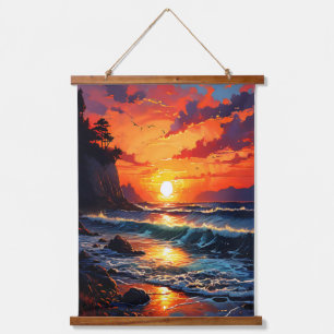 Vibrant Ocean Sunset - Coastal Art Hanging Tapestry