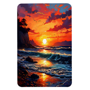 Vibrant Ocean Sunset - Coastal Art Magnet