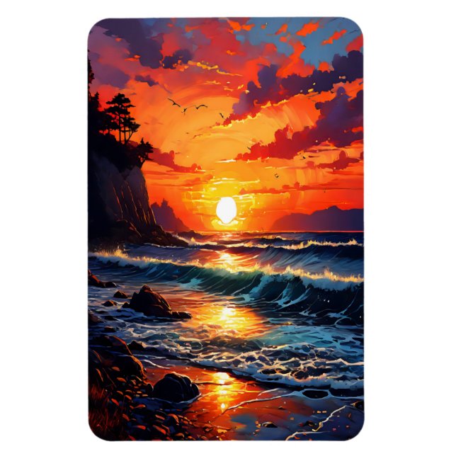 Vibrant Ocean Sunset - Coastal Art Magnet (Vertical)