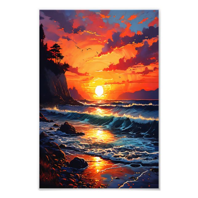 Vibrant Ocean Sunset - Coastal Art Photo Print (Front)