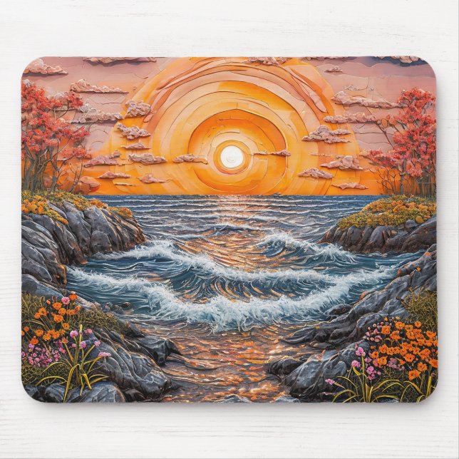 Vibrant Ocean Sunset Landscape Mouse Pad (Front)