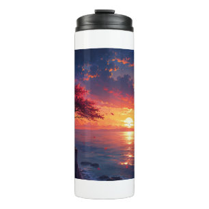 Vibrant Ocean Sunset Travel Mug Colourful Coasta