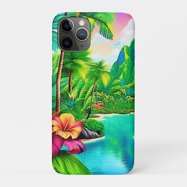 Vibrant Ocean Waves & Palm Trees Art Case-Mate iPhone Case (Back)