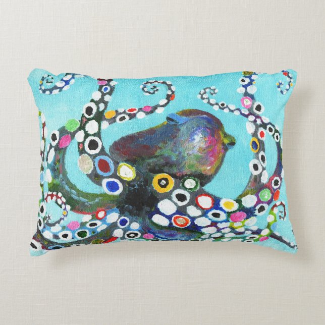 Vibrant Octopus: Acrylic Illustration Decorative Cushion (Front)