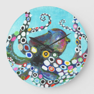 Vibrant Octopus: Acrylic Illustration Large Clock