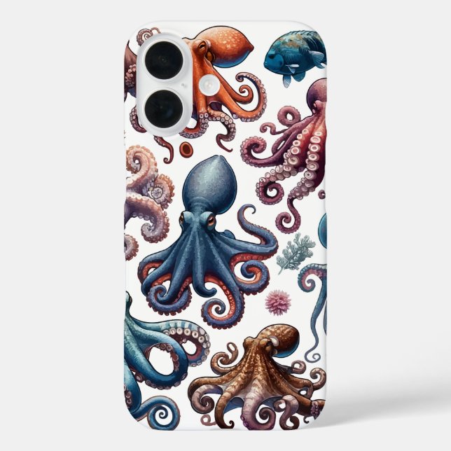 Vibrant Octopus Collection Marine Life Illustratio Case-Mate iPhone Case (Back)