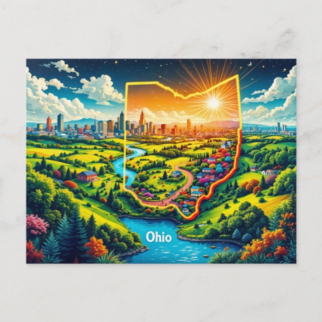 Vibrant Ohio Landscape Art | Colourful State Illus Holiday Postcard (Front)