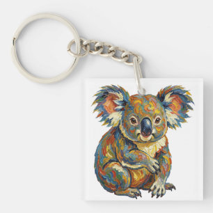Vibrant Oil Painting Style Colorful Impasto Koala Key Ring