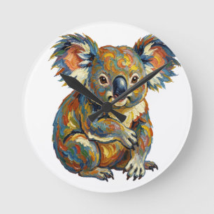 Vibrant Oil Painting Style Colorful Impasto Koala Round Clock
