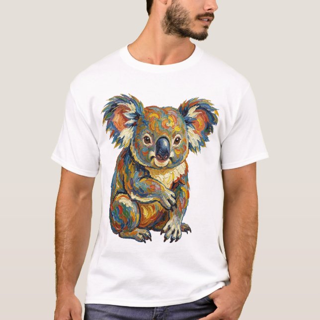 Vibrant Oil Painting Style Colorful Impasto Koala T-Shirt (Front)