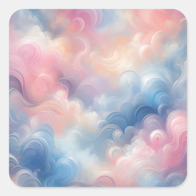 Vibrant Oil Pastel Pink Blue Abstract Art Square Sticker (Front)