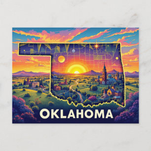 Vibrant Oklahoma Landscape Art   Colourful State I Holiday Postcard