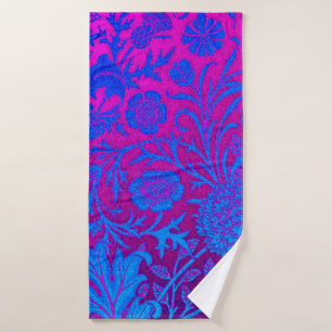 Vibrant, ombre, art nouveau,William Morris,purple, Bath Towel