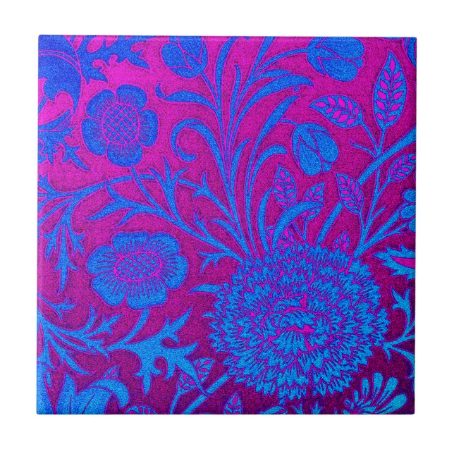 Vibrant, ombre, art nouveau,William Morris,purple, Ceramic Tile (Front)