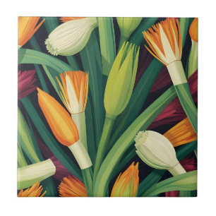 Vibrant Onion Flower Pattern Ceramic Tile