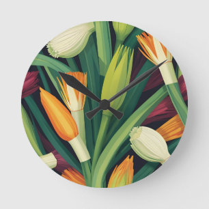 Vibrant Onion Flower Pattern Round Clock