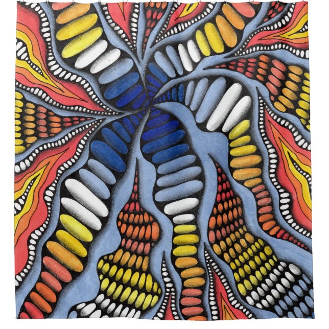 Vibrant Optical Illusion Vortex Shower Curtain (Front)