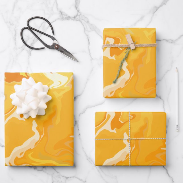 Vibrant Orange Abstract Flow  Wrapping Paper Sheet (Front)