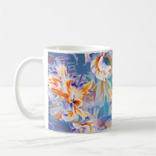 Vibrant Orange and Blue Abstract Floral Coffee Mug