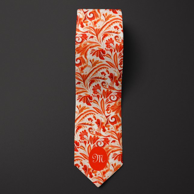 Vibrant Orange and Cream Floral Tie (Creator Uploaded)
