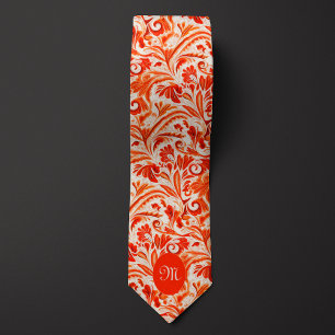 Vibrant Orange and Cream Floral Tie