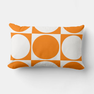 Vibrant Orange and Off-White Squares&Circles Lumbar Cushion