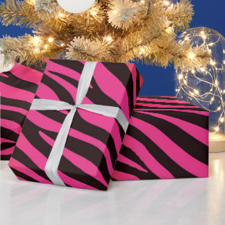 Vibrant Orange and Pink Zebra Stripe Pattern Wrapping Paper