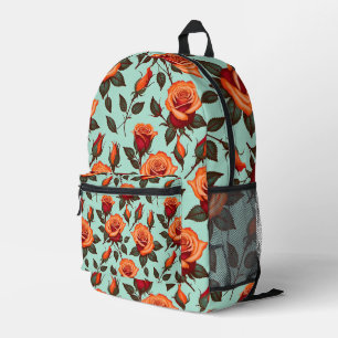 Vibrant Orange And Red Roses Printed Backpack