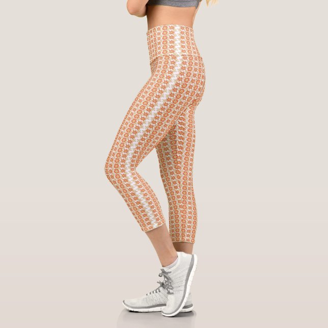Vibrant Orange and White Striped Background with Capri Leggings (Left)