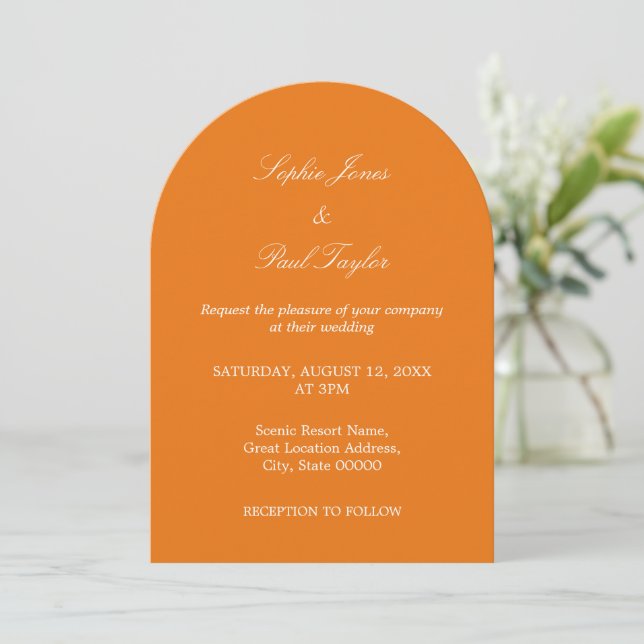 Vibrant Orange Arch Wedding Invitation (Standing Front)