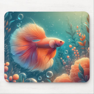 Vibrant Orange Betta Fish Mouse Pad