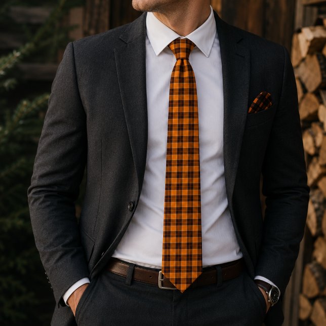 Vibrant Orange Black Plaid   Tie (Creator Uploaded)