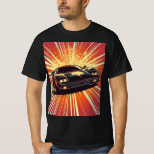 Vibrant Orange Black Sports Car Teen Guys Race Car T-Shirt