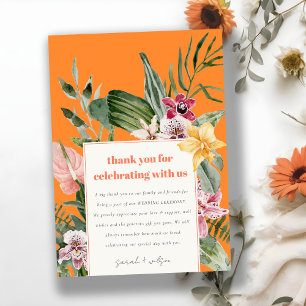 Vibrant Orange Blush Boho Tropical Floral Wedding Thank You Card