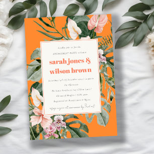 Vibrant Orange Blush Tropical Floral Engagement Invitation