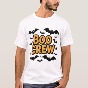 Vibrant Orange "BOO CREW" Text with Bat Background T-Shirt