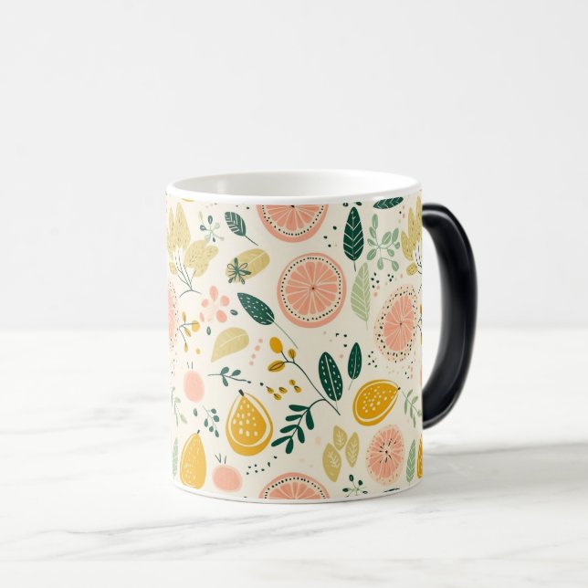 Vibrant Orange Citrus Pattern Magic Mug (Front Right)