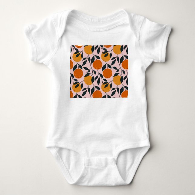 Vibrant Orange Citrus Seamless Pattern Baby Bodysuit (Front)