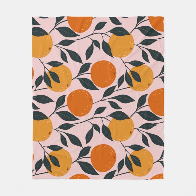 Vibrant Orange Citrus Seamless Pattern Fleece Blanket (Front)