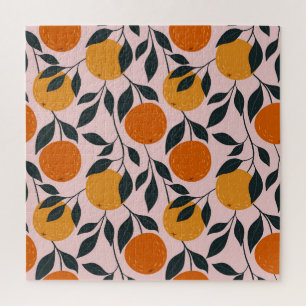 Vibrant Orange Citrus Seamless Pattern Jigsaw Puzzle